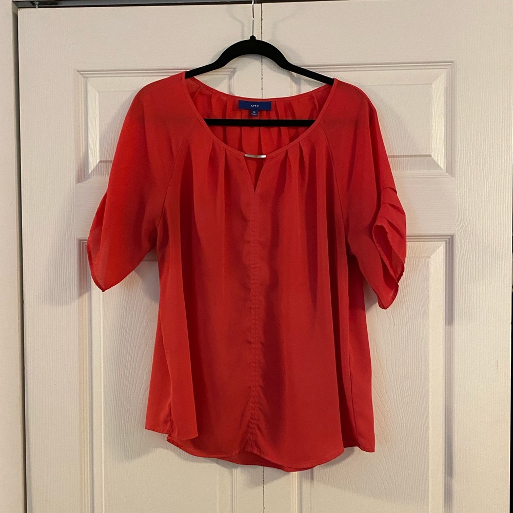 Blouse by Apt 9- coral color size XL with beautiful detail on sleeves